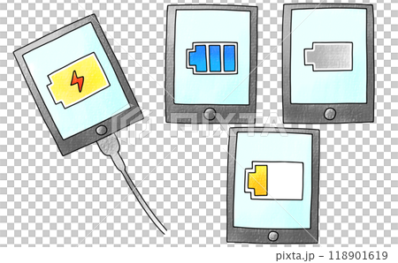 ゆるめシンプルなスマートフォンのバッテリー状態セット アナログ風 ゆるめシンプルなスマートフォンのバッテリー状態セット アナログ風 118901619