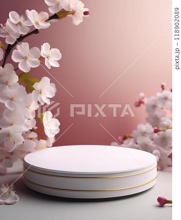 white 3d podium with white sakura 118902089