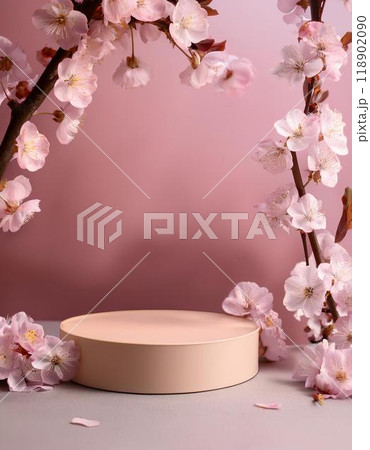 3d podium with japanese nature of sakura 118902090