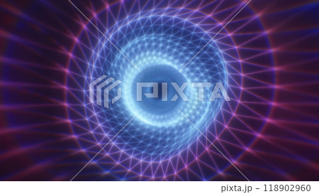 A mesmerizing pink and blue vortex with a geometric wireframe futuristic glowing tunnel effect for conveying technology, digital worlds, or abstract energy 118902960