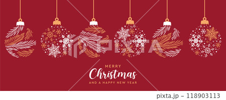merry christmas card with hanging ball decoration vector illustration 118903113