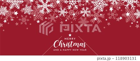 red banner christmas card with snowflake border vector illustration 118903131