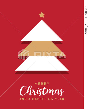christmas greeting card with minimalistic fir tree vector illustration 118903139