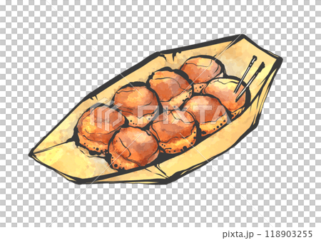 たこ焼きの手書き筆絵風イラスト 118903255