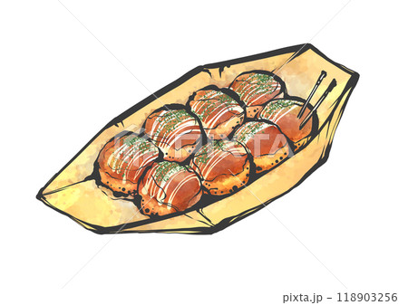 たこ焼きの手書き筆絵風イラスト たこ焼きの手書き筆絵風イラスト 118903256
