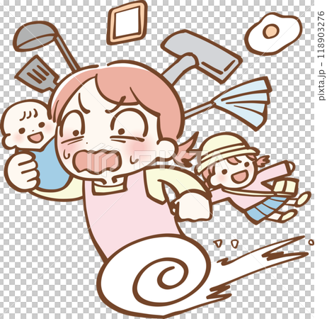 早上忙碌的家庭主婦的插圖 118903276