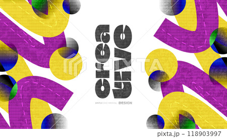 Abstract and Geometric Background with Pink and Yellow Shapes, Overlay Elements and Texture Effect 118903997