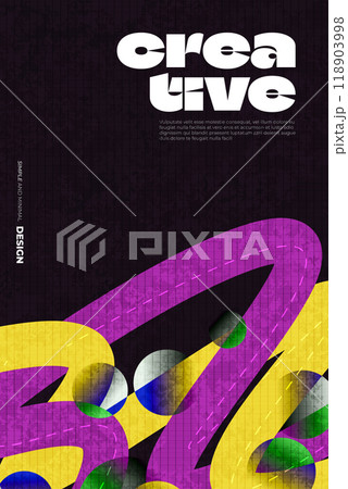 Abstract and Geometric Background with Pink and Yellow Shapes, Overlay Elements and Texture Effect 118903998