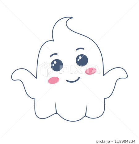 Halloween ghost in cute kawaii style. Funny spirit isolated on white background 118904234