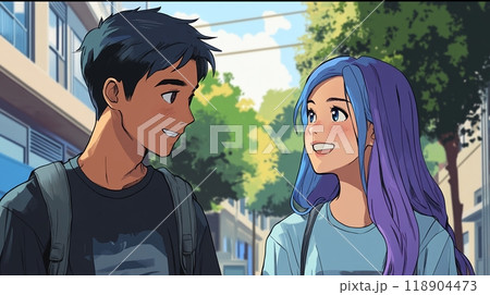 アニメ風の学生男女　AI 118904473