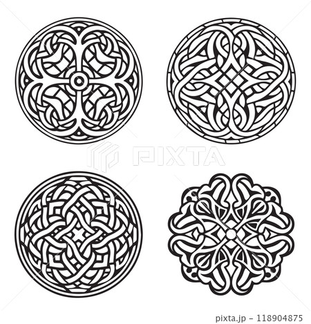 Celtic ornament circular round mandala set. Tattoo viking style collection. Adult coloring page 118904875