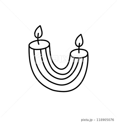 aesthetics hand drawn line candle. Colored Vector outline flat illustration isolated on background. decorative element for greeting card, web, christmas, wedding, birthday, valentine day 118905076