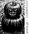 Gothic Halloween pumpkin hyperrealistic blackandwhite medium shot. 118905337