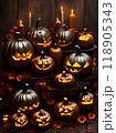 Steampunkstyle hyperrealistic dark pumpkin with duotone colors. 118905343