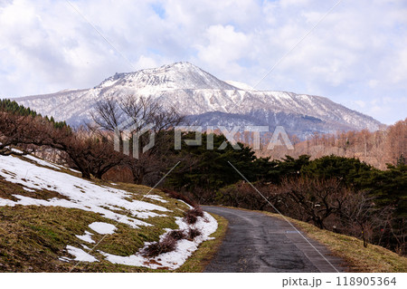 北海道壮瞥町、壮瞥公園から眺めた初春の有珠山【3月】 118905364