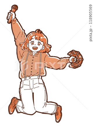 カラオケを楽しむ女の子のイラスト カラオケを楽しむ女の子のイラスト 118905569