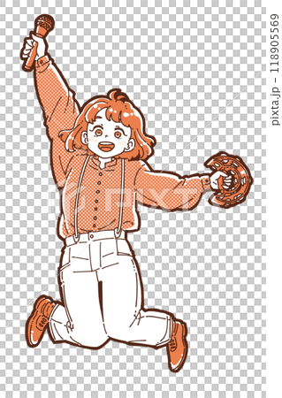 カラオケを楽しむ女の子のイラスト カラオケを楽しむ女の子のイラスト 118905569