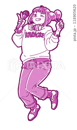 カラオケを楽しむ女の子のイラスト 118905620