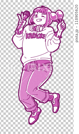 カラオケを楽しむ女の子のイラスト 118905620