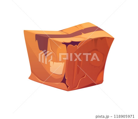 Damaged and crumpled cardboard box used for shipping and delivery. Broken and crushed cargo packaging, ripped parcel symbolizing careless handling or delivery mishaps, poor handling or shipping issues 118905971
