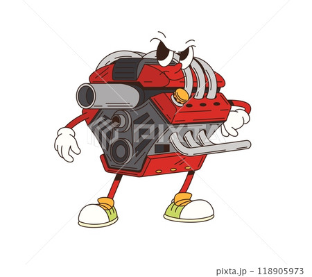 Cartoon retro groovy car engine character....のイラスト素材 [118905973] - PIXTA