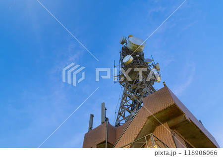 Weather Station Tower Against Blue Sky. 118906066