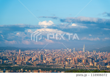Cityscape Sunset with Fluffy Clouds. Cityscape Sunset with Fluffy Clouds. 118906072