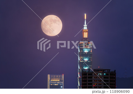 Aerial view of Taipei City's autumn moon from above the New Taipei Bridge. Aerial view of Taipei City's autumn moon from above the New Taipei Bridge. 118906090