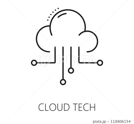 Cloud data analytics and analysis line icon. Finance performance data remote analytics service sign, business company stats analysis outline vector icon with cloud and motherboard track 118906154