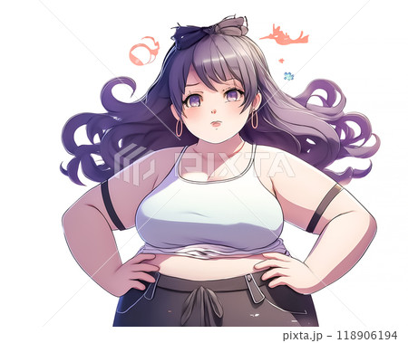 お腹の贅肉を気にする、お腹が出た悩む女性のイメージ素材 118906194
