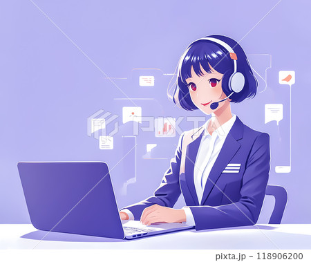 ヘッドセットをつけて働く女性オペレーターのイメージ素材 ヘッドセットをつけて働く女性オペレーターのイメージ素材 118906200