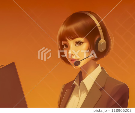 ヘッドセットをつけて働く女性オペレーターのイメージ素材 ヘッドセットをつけて働く女性オペレーターのイメージ素材 118906202