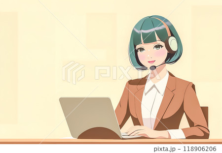 ヘッドセットをつけて働く女性オペレーターのイメージ素材 ヘッドセットをつけて働く女性オペレーターのイメージ素材 118906206
