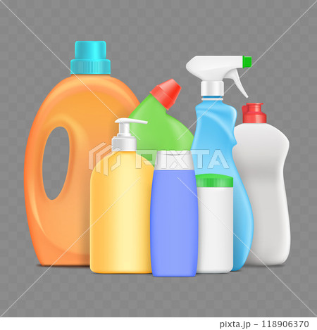 Collection of plastic bottles with detergent. Vector mockup Collection of plastic bottles with detergent. Vector mockup 118906370