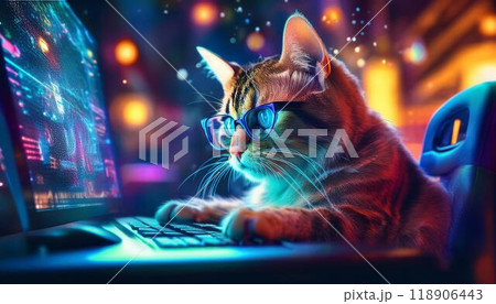 パソコンを使っている猫 118906443