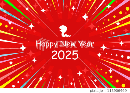 2025年巳年の年賀状、キラキラのポップなフレーム01 2025年巳年の年賀状、キラキラのポップなフレーム01 118906469