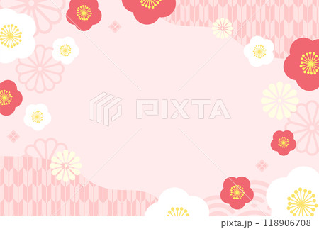 梅の花と和柄のフレーム04 118906708