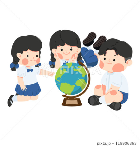 They are gathered around and examining a globe They are gathered around and examining a globe 118906865