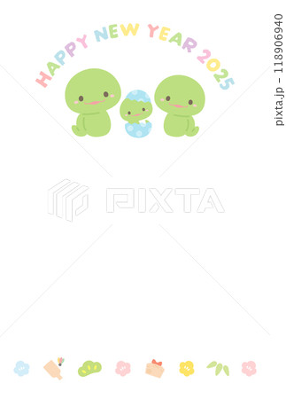 かわいい年賀状デザイン、へびの親子と松竹梅07 118906940
