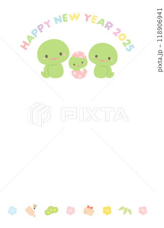 かわいい年賀状デザイン、へびの親子と松竹梅08 かわいい年賀状デザイン、へびの親子と松竹梅08 118906941