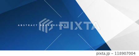 Blue and white modern abstract wide banner with geometric shapes. White and blue abstract background. Blue and white modern abstract wide banner with geometric shapes. White and blue abstract background. 118907004