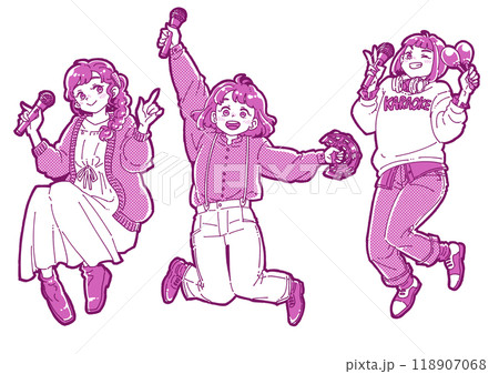 カラオケを楽しむ3人の女の子のイラスト 118907068