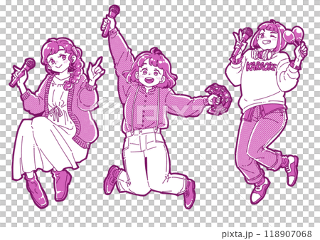 カラオケを楽しむ3人の女の子のイラスト 118907068