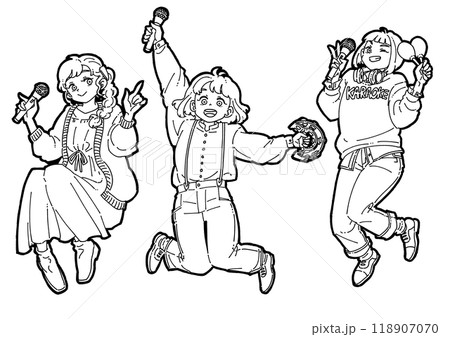 カラオケを楽しむ3人の女の子のイラスト 118907070