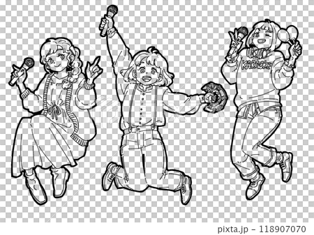 カラオケを楽しむ3人の女の子のイラスト 118907070