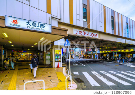 日本の横浜都市景観 10月。大倉山駅などを望む 118907096