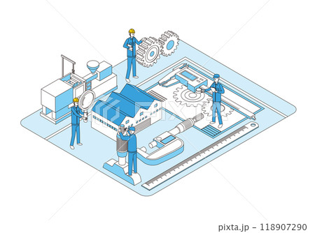 製造工場と測定器具のイラスト 118907290