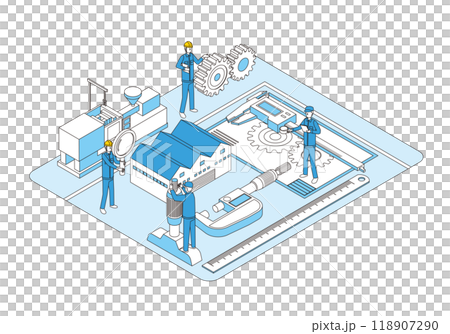 製造工場と測定器具のイラスト 118907290