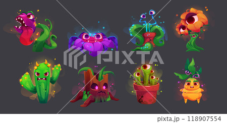 Scary monster plants. Fantasy alien flower vector Scary monster plants. Fantasy alien flower vector 118907554
