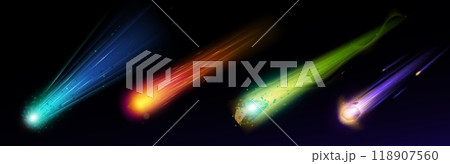 Neon comets set isolated on black background 118907560